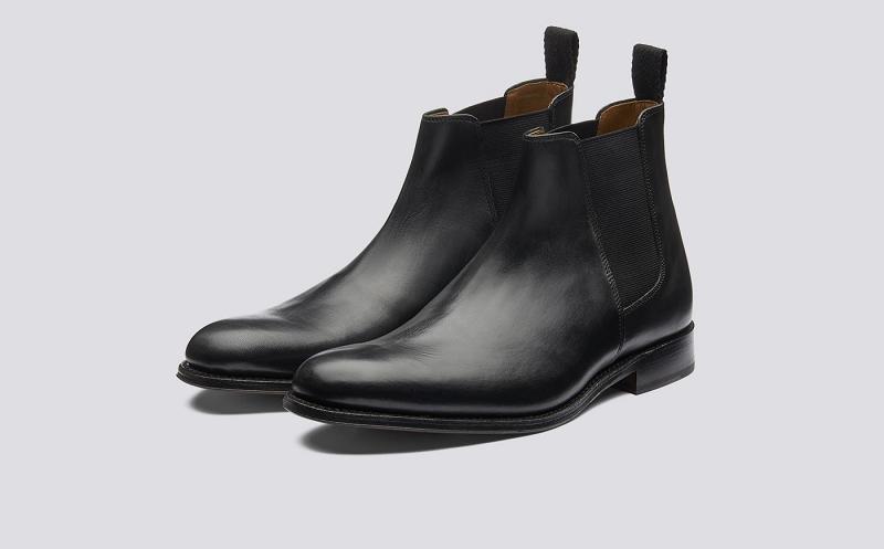 Grenson Declan Mens Chelsea Boots - Black Calf Leather with a Leather Sole AF4968
